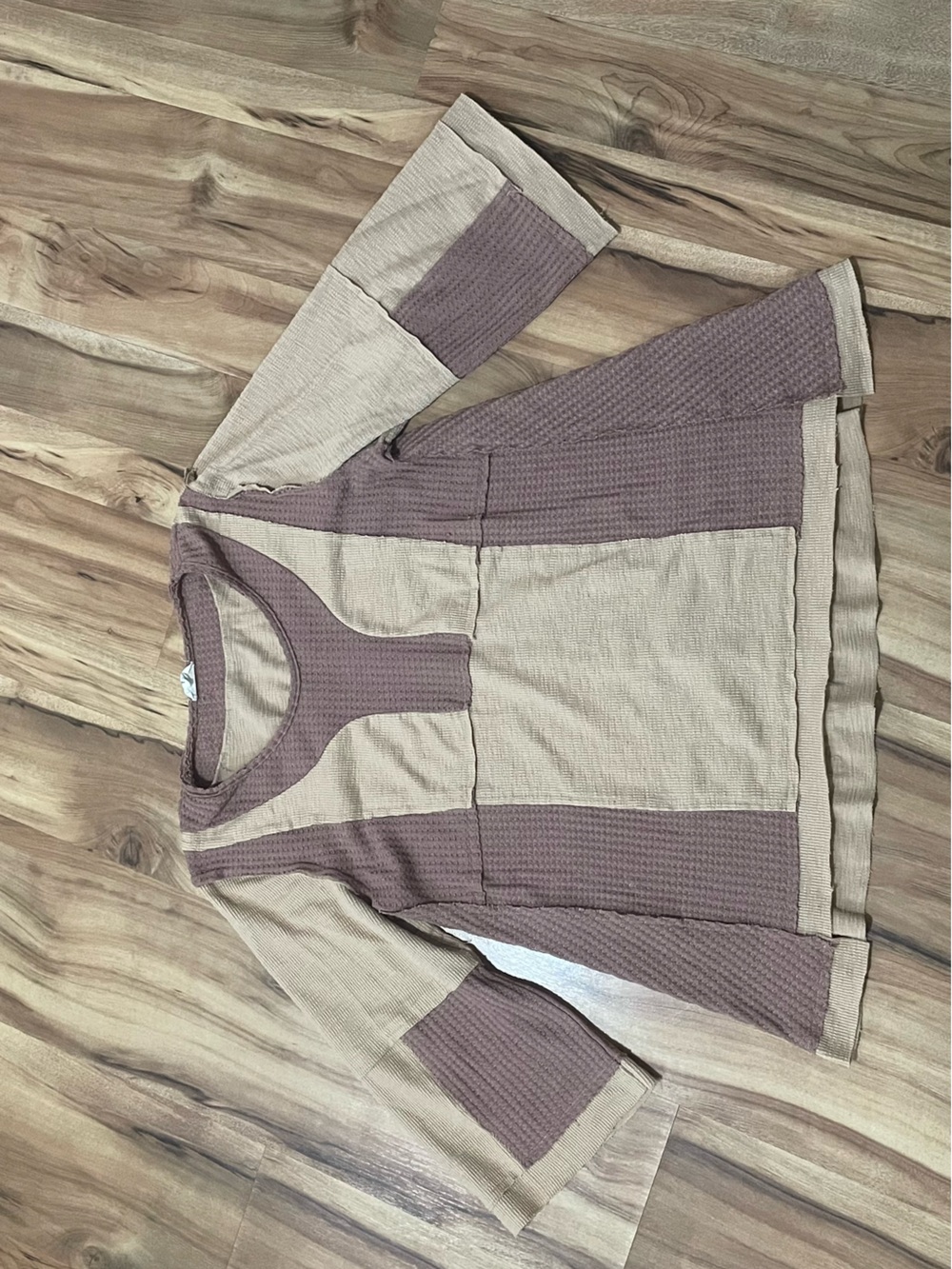POL Boho Colorblock Thermal Patchwork Top Size M Exposed Seams Raw Edge